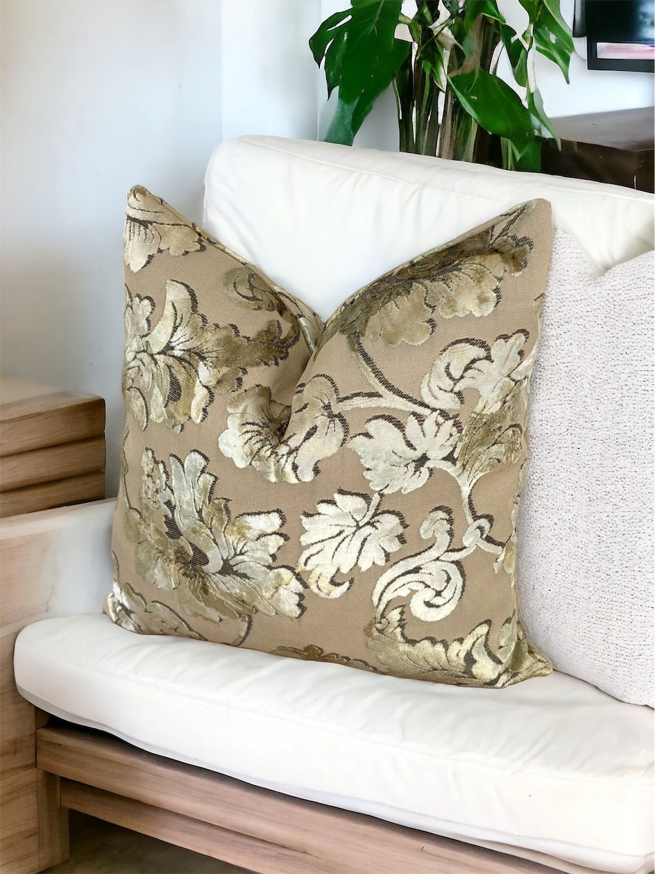 Luxurious Olive Green Floral Velvet Cushion case