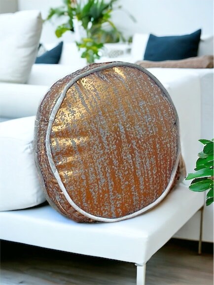 Velvet Mint Green Gold Round Piping Floor Cushion With Insert