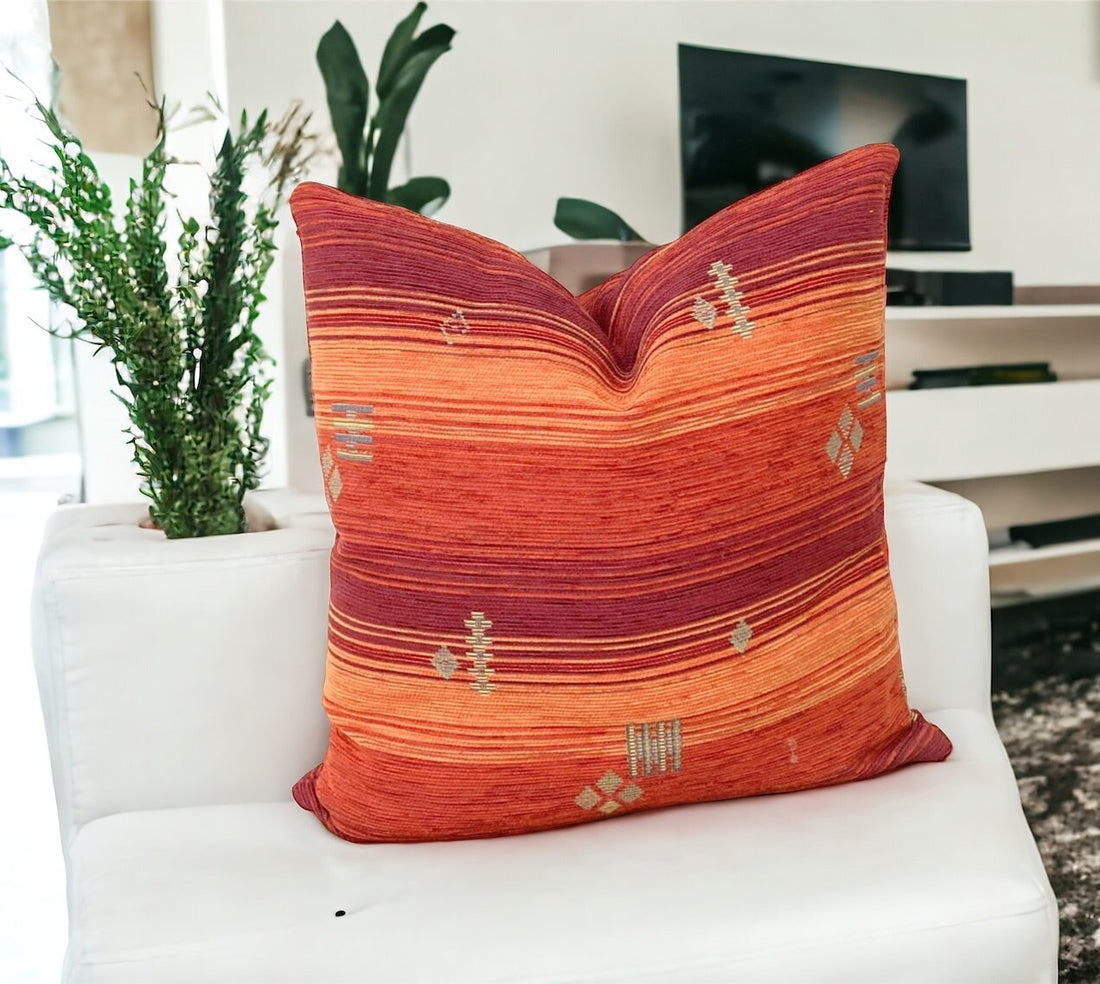 Orange Kilim Design Velvet Pillow Cover