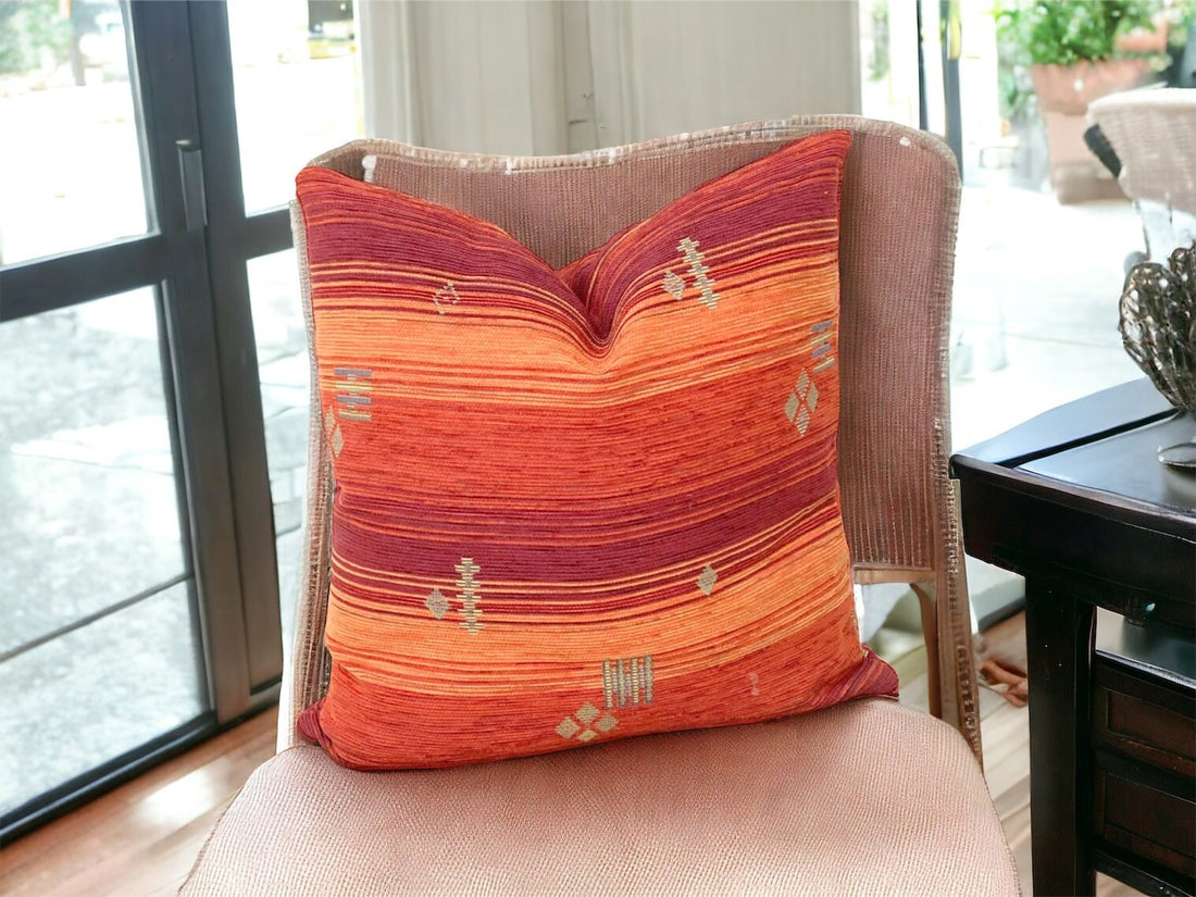 Orange Kilim Design Velvet Pillow Cover