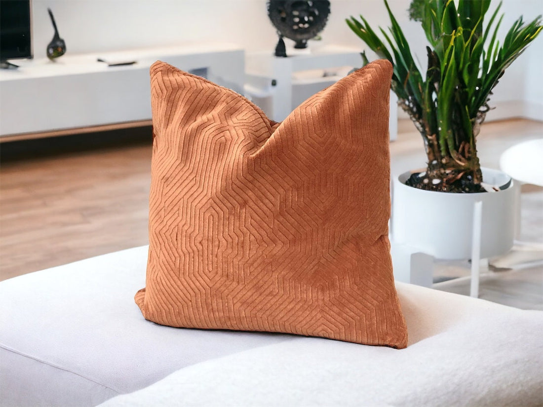 Camel Geometric Velvet Pillow Cover