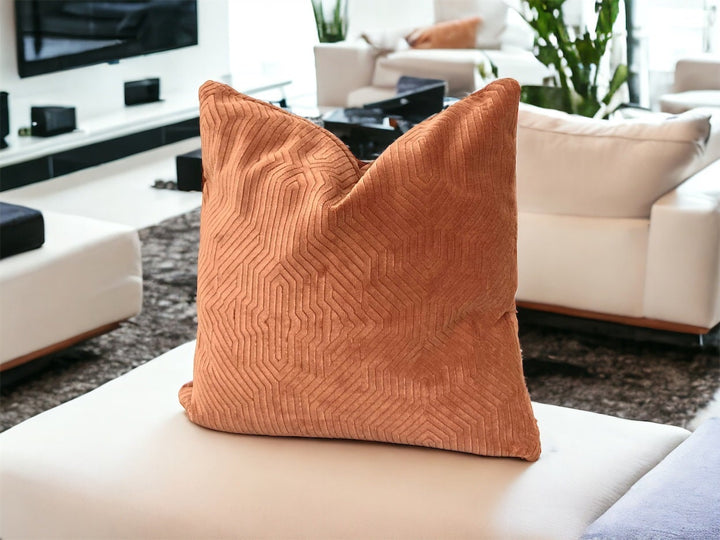 Camel Geometric Velvet Pillow Cover