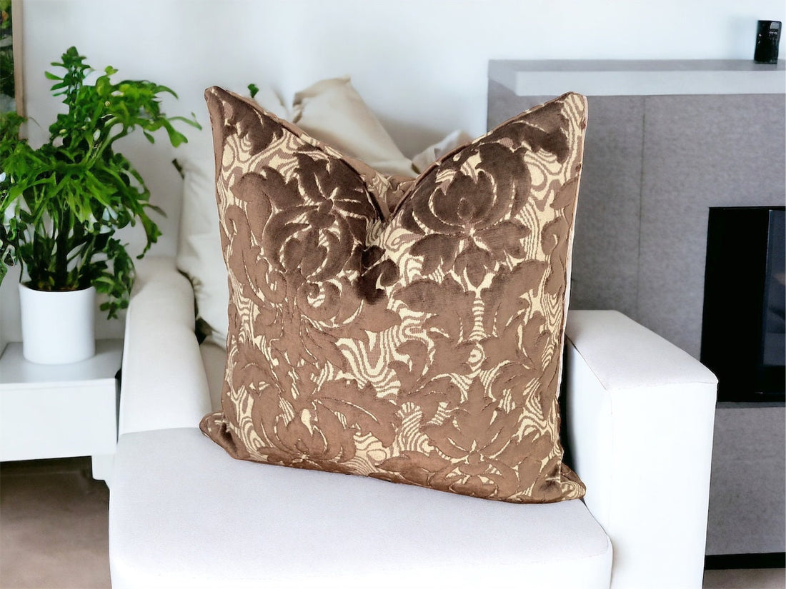 Brown Floral Velvet Pillow Case