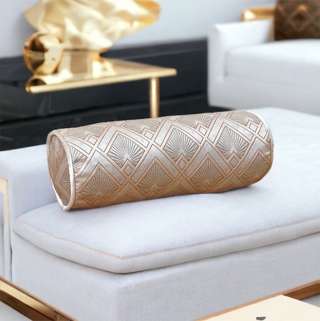 Luxurious Geometric Design Gold Bolster Pillow Cover-Birthday gift-Piping bolster