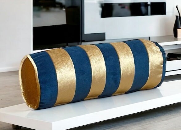 Navy Gold Velvet Bolster Pillow Cover