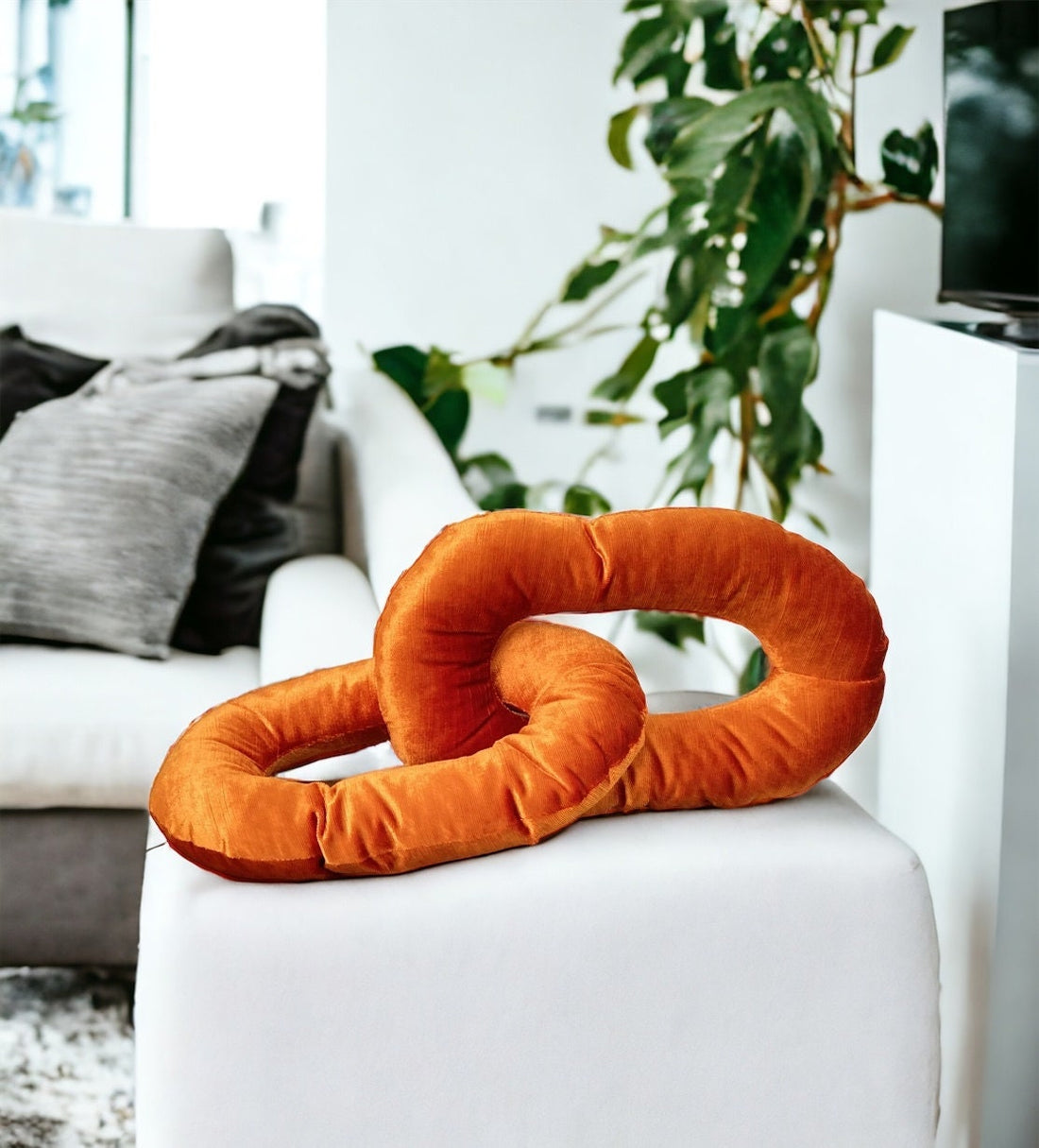 Orange Velvet Elegance Decorative Chain Link Pillow