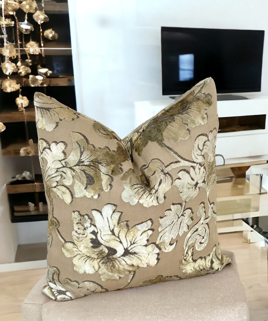 Luxurious Olive Green Floral Velvet Cushion case