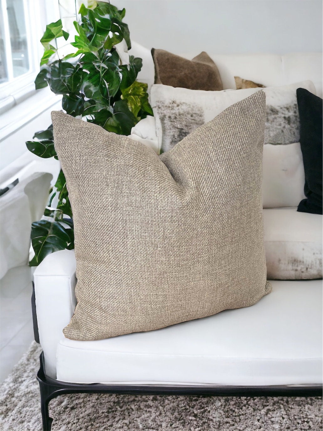 Beige Linen Unique Pillow Cover