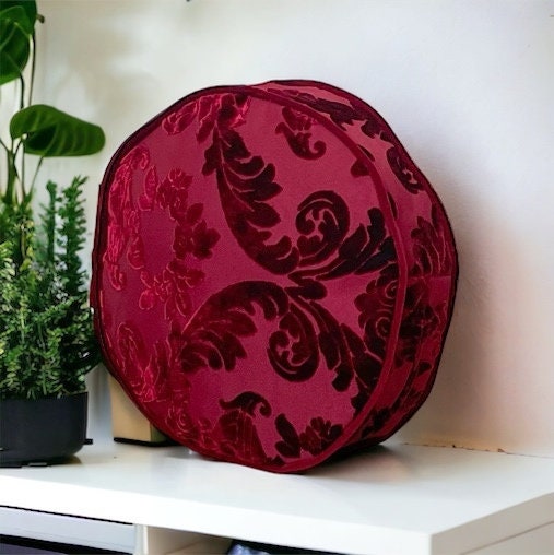 Floral Piping Velvet Round Pillow