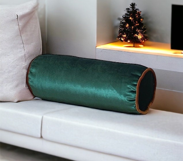 Green Velvet Bolster Pillow Cover