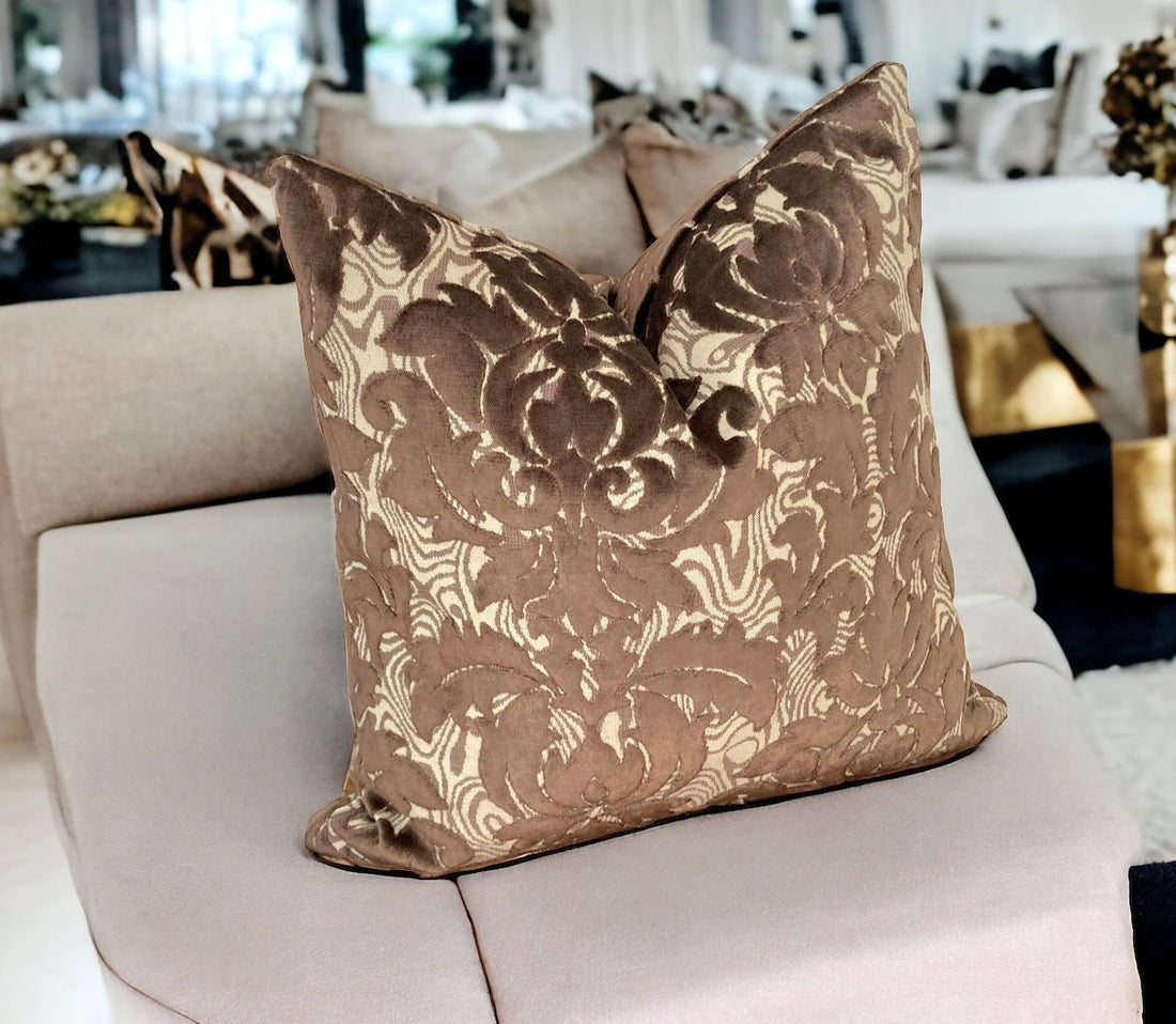 Brown Floral Velvet Pillow Case