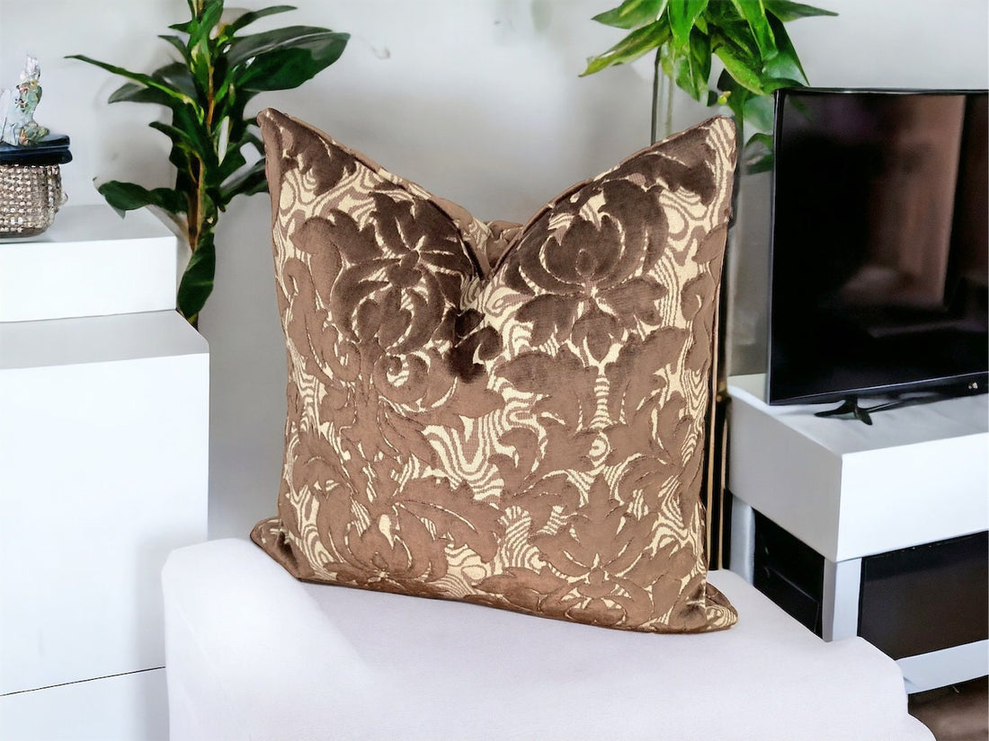 Brown Floral Velvet Pillow Case