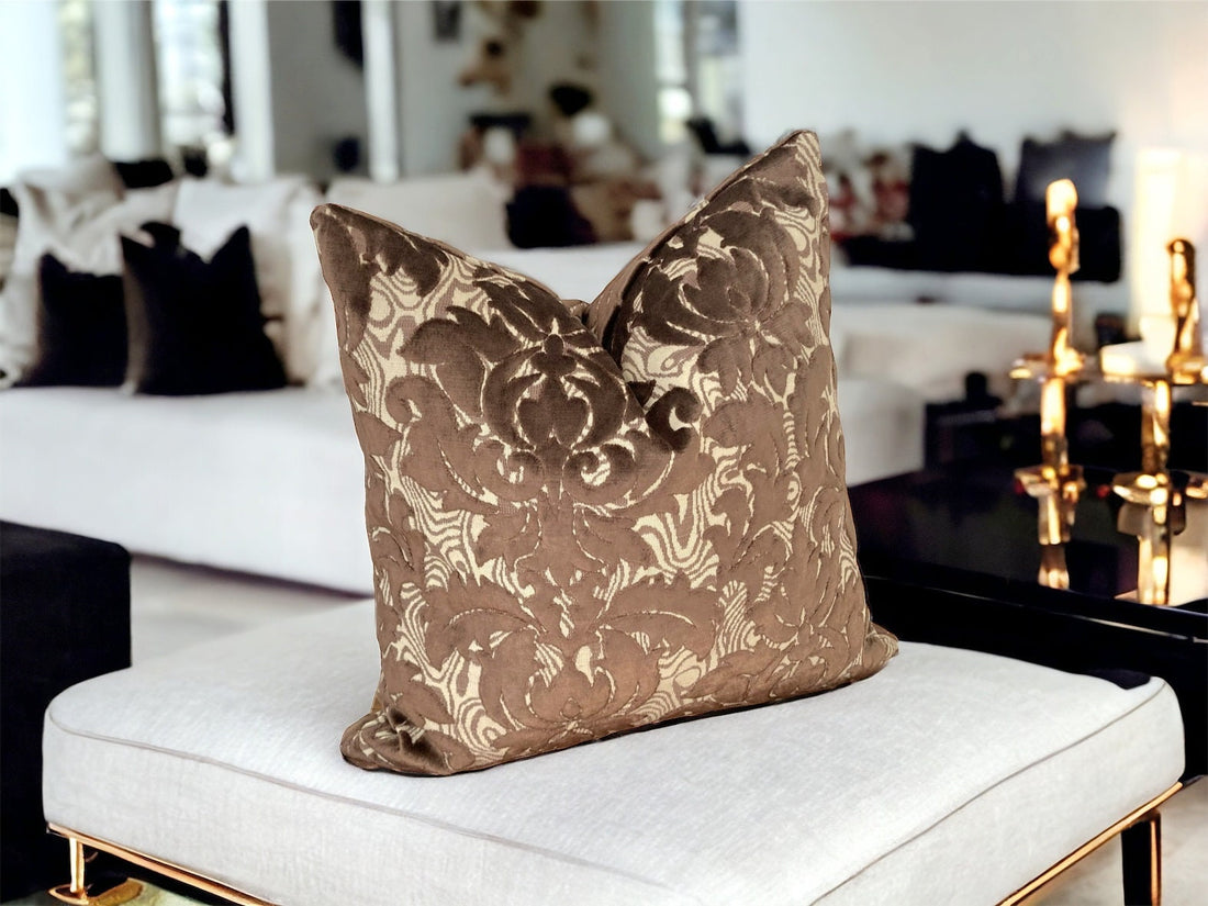 Brown Floral Velvet Pillow Case