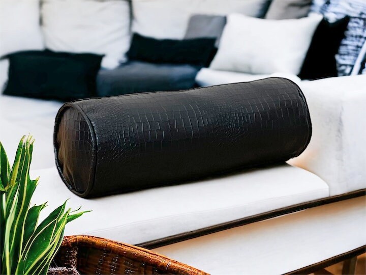 Black Faux Leather Bolster Pillow Cover