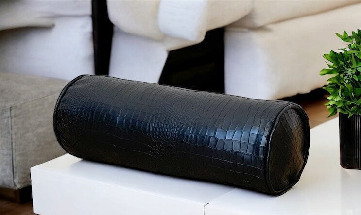 Black Faux Leather Bolster Pillow Cover