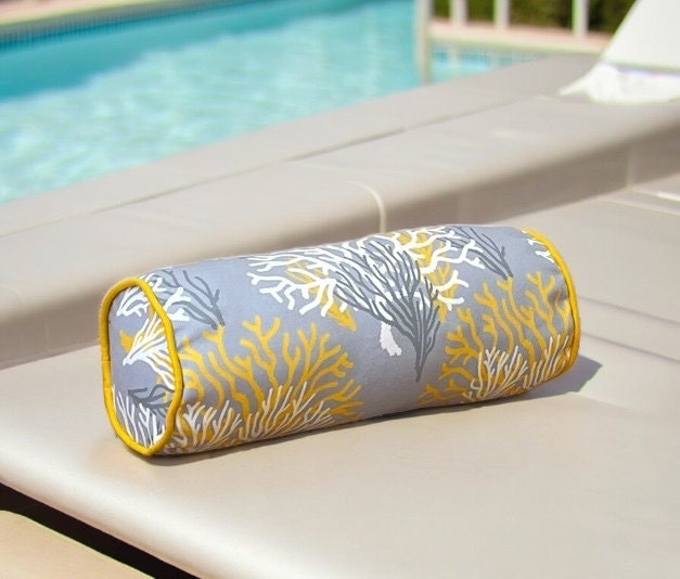 Gray and Yellow Coral Piping Bolster Cover