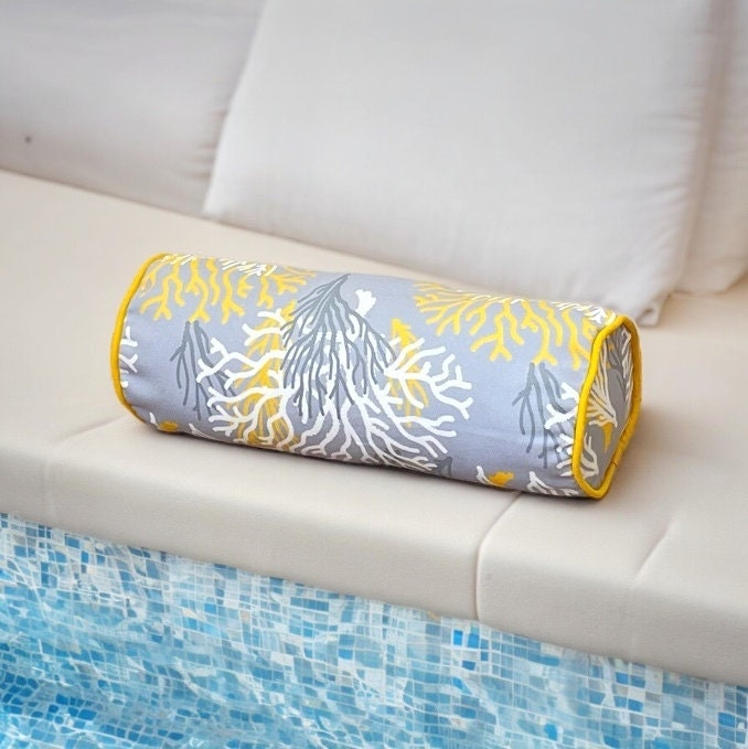 Gray and Yellow Coral Piping Bolster Cover