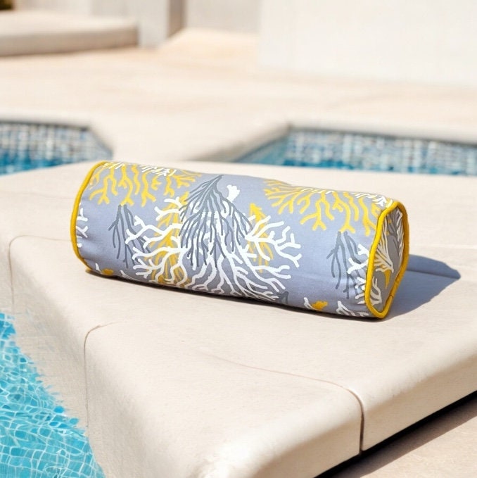 Gray and Yellow Coral Piping Bolster Cover