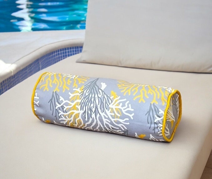 Gray and Yellow Coral Piping Bolster Cover