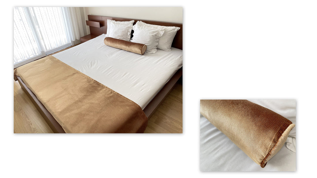 Luxurious Camel Stripe Velvet Bed Runner