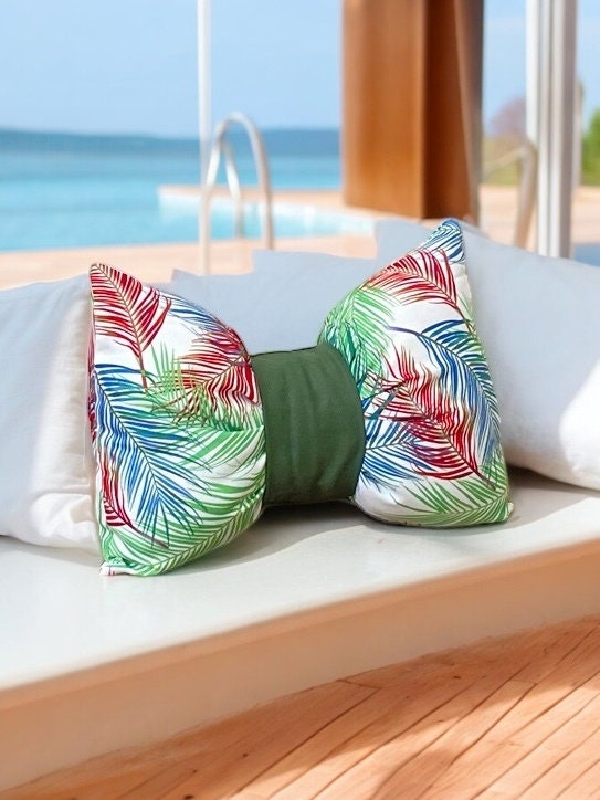 Floral Canvas Outdoor Bow Pillow