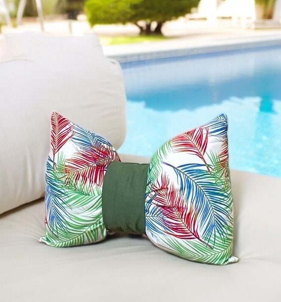 Floral Canvas Outdoor Bow Pillow