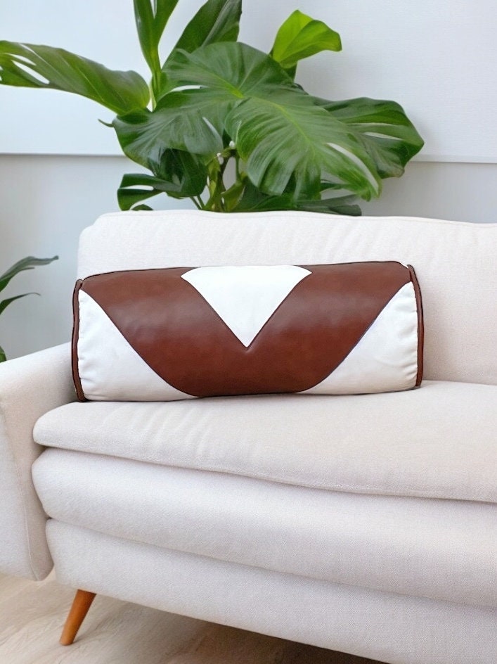 White Velvet Faux Leather Bolster Pillow Cover