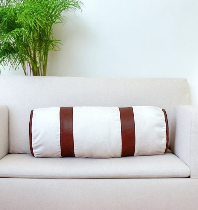 Luxurious White Velvet Faux Leather Bolster Pillow Cover