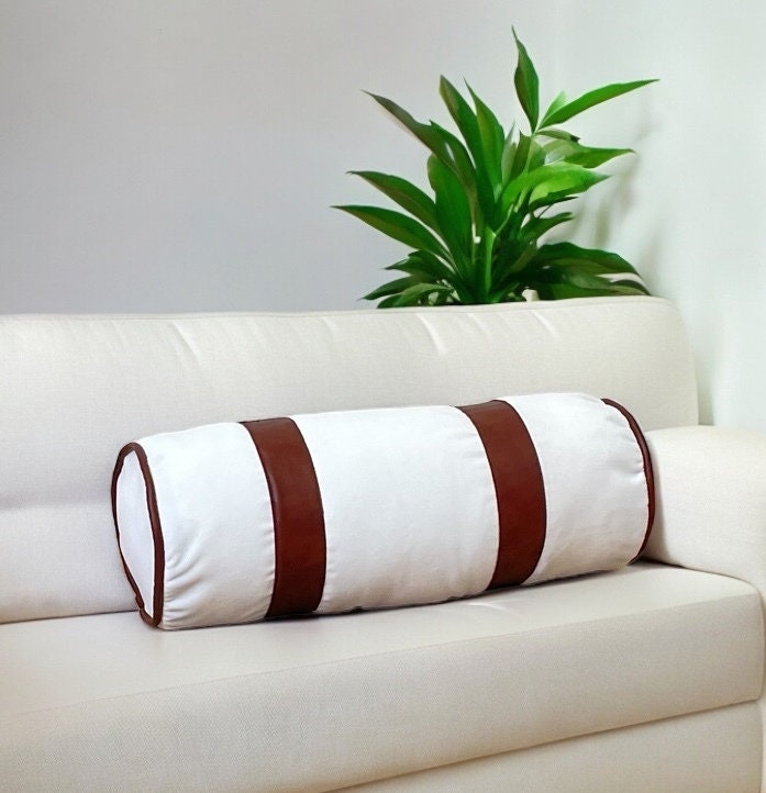 Luxurious White Velvet Faux Leather Bolster Pillow Cover