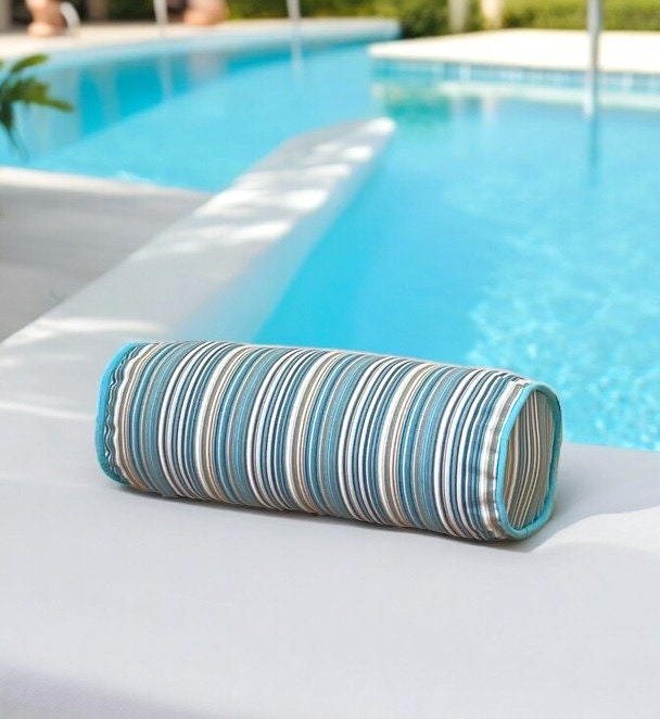 Unique Turqoise Striped Outdoor Piping Bolser Pillow Cover