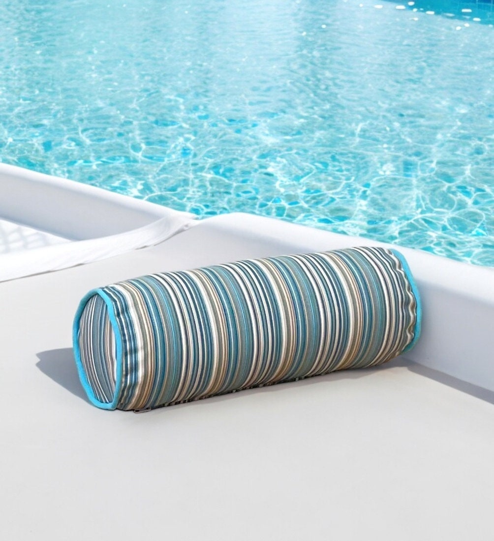 Unique Turqoise Striped Outdoor Piping Bolser Pillow Cover