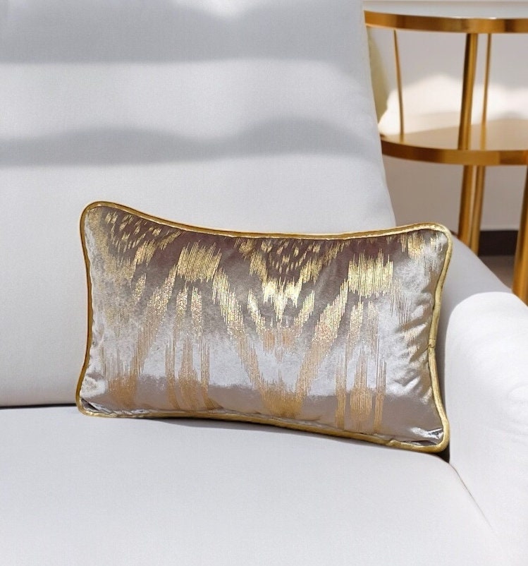 Grey Gold piping Velvet Lumbar Pillow Cover