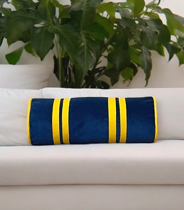 Navy Velvet Faux Leather Piping Bolster Pillow Cover