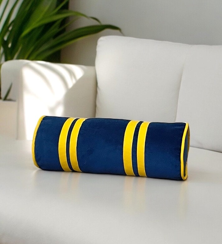 Navy Velvet Faux Leather Piping Bolster Pillow Cover