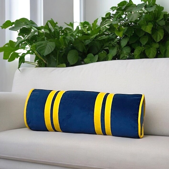 Navy Velvet Faux Leather Piping Bolster Pillow Cover