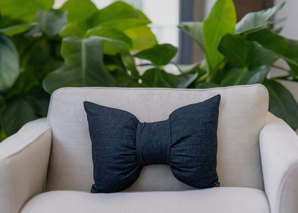 Denim Bow Pillow 12 x18"