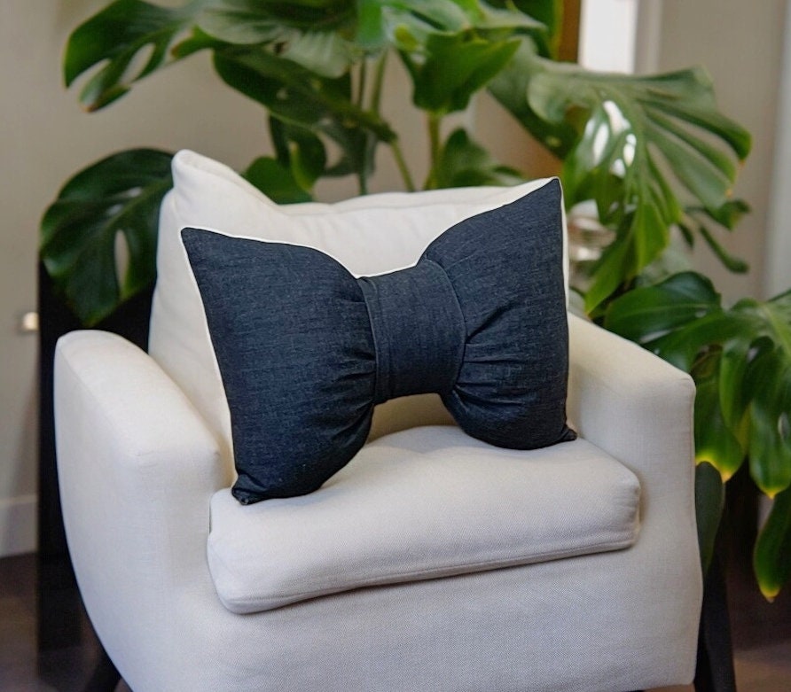 Denim Bow Pillow 12 x18"