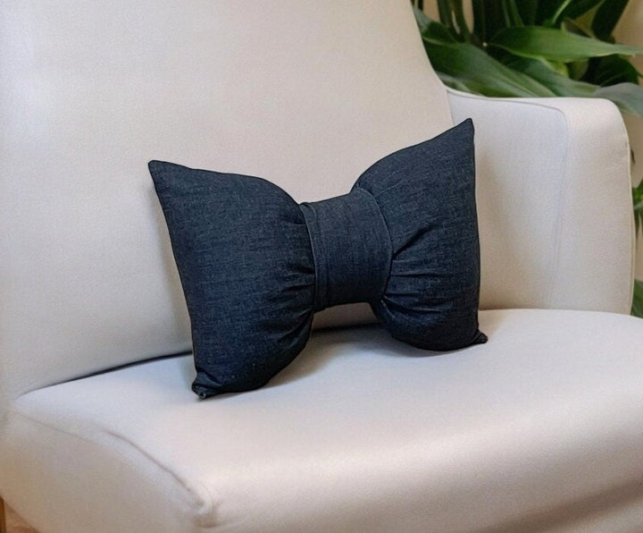 Denim Bow Pillow 12 x18"