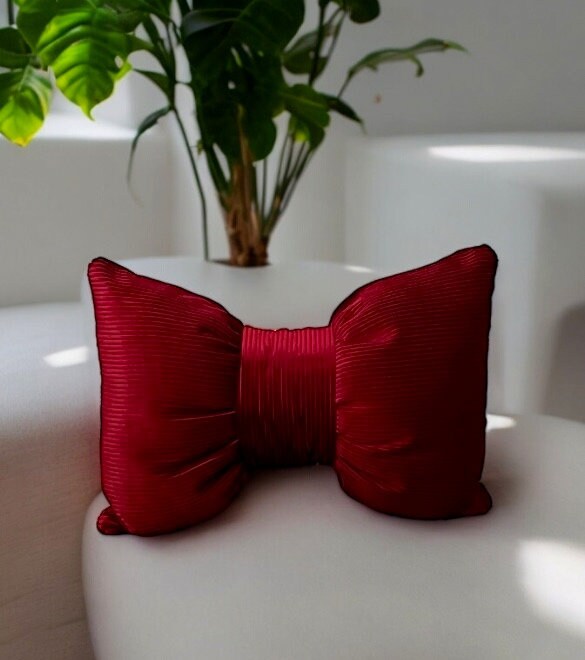 Burgundy Corduroy Bow Pillow