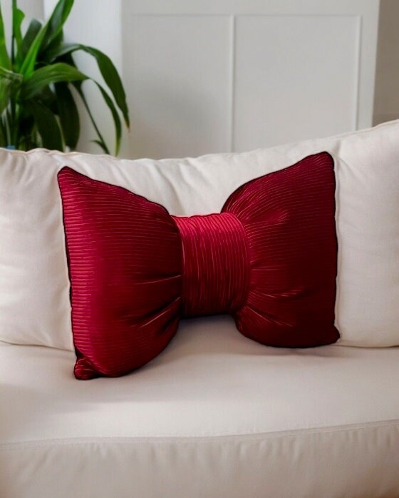 Burgundy Corduroy Bow Pillow