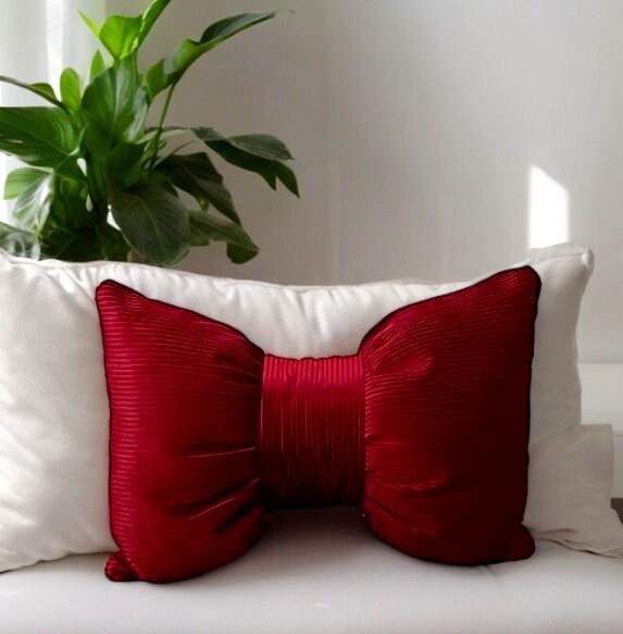 Burgundy Corduroy Bow Pillow