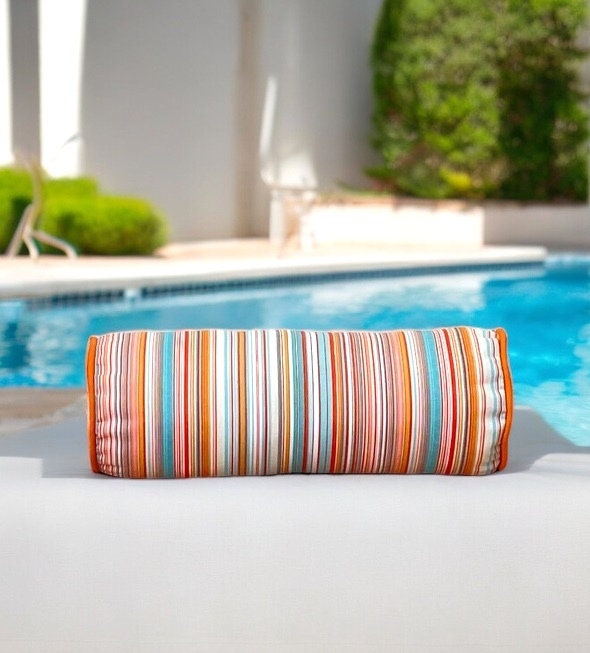 Unique Orange Striped  Outdoor Piping Bolser Pillow Cover,Birthday gift,Housewarming gift,Hand Crafted