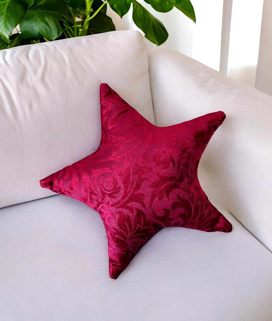 Red Floral Velvet Star Shaped Pillow