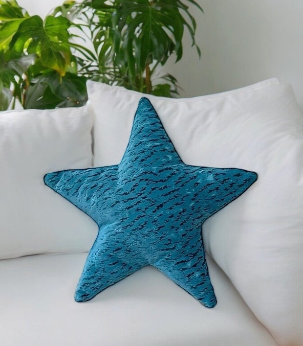 Turquoise Velvet Star Shaped Pillow