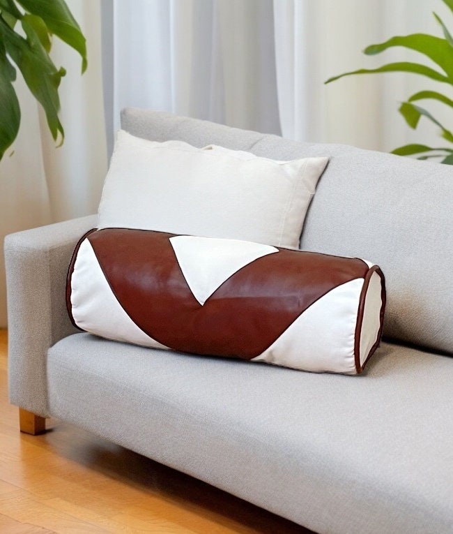 White Velvet Faux Leather Bolster Pillow Cover