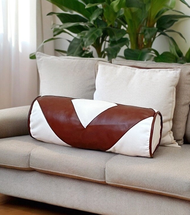 White Velvet Faux Leather Bolster Pillow Cover