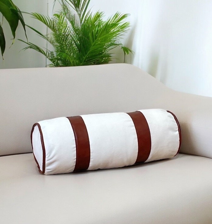 Luxurious White Velvet Faux Leather Bolster Pillow Cover