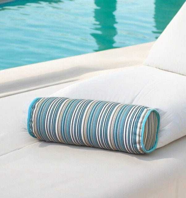 Unique Turqoise Striped Outdoor Piping Bolser Pillow Cover