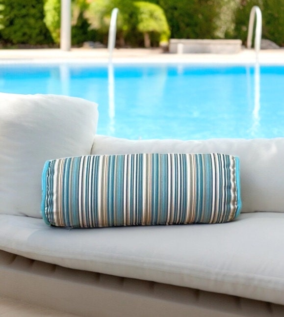 Unique Turqoise Striped Outdoor Piping Bolser Pillow Cover