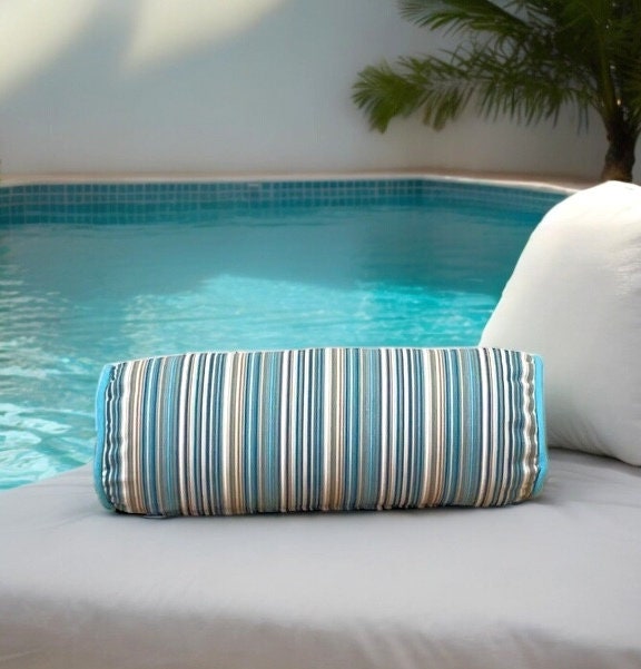 Unique Turqoise Striped Outdoor Piping Bolser Pillow Cover